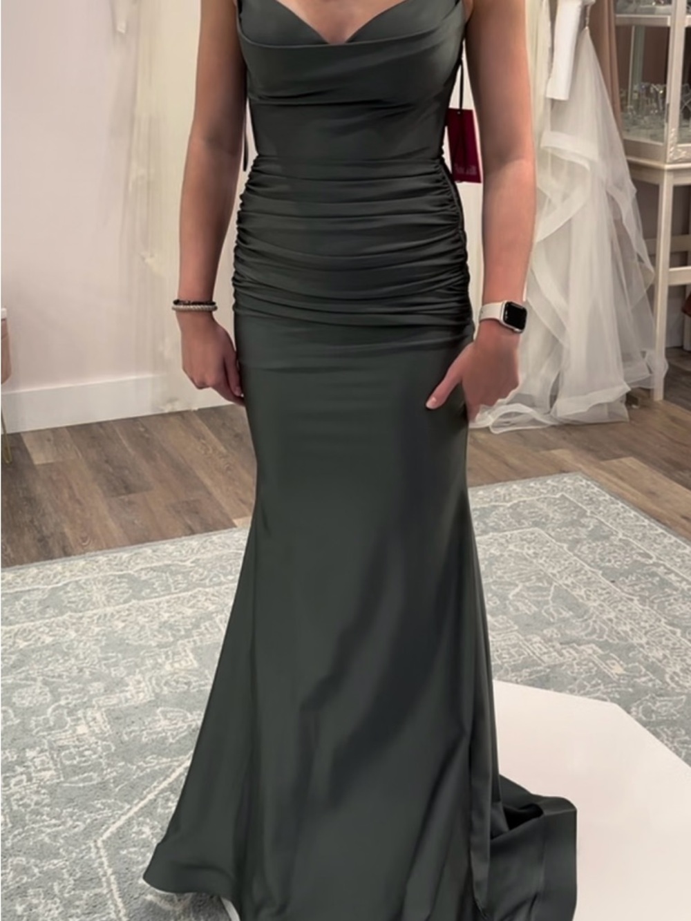Elegant Dark Green Ruched Satin Evening Dress